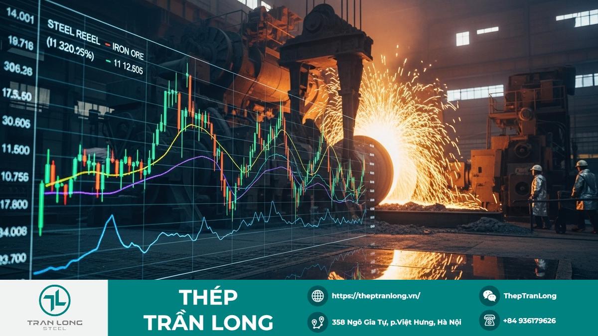Biến động giá thép thanh và quặng sắt quốc tế Đồ thị giá thép thanh và quặng sắt trên sàn giao dịch quốc tế