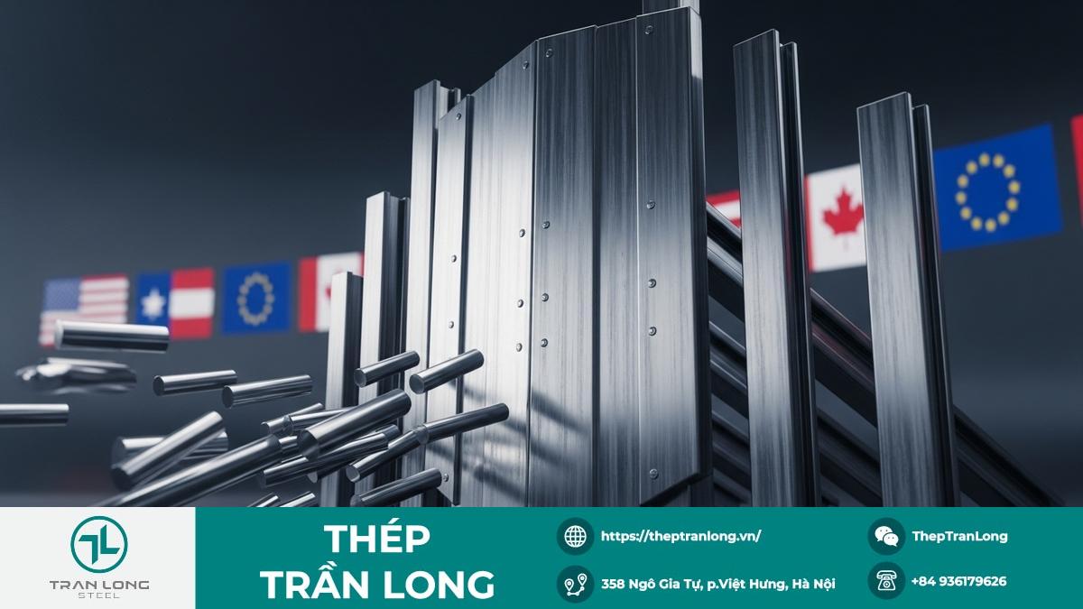 Lá chắn thép tượng trưng cho các biện pháp phòng vệ thương mại của Mỹ, EU, Canada