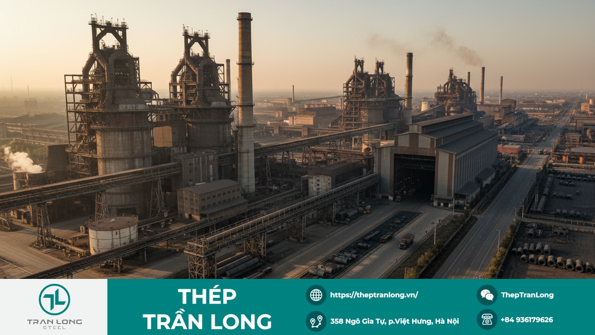 Nhà máy thép Trung Quốc đối mặt với suy giảm sản lượng Quang cảnh nhà máy thép lớn tại Trung Quốc thể hiện sự suy giảm sản lượng