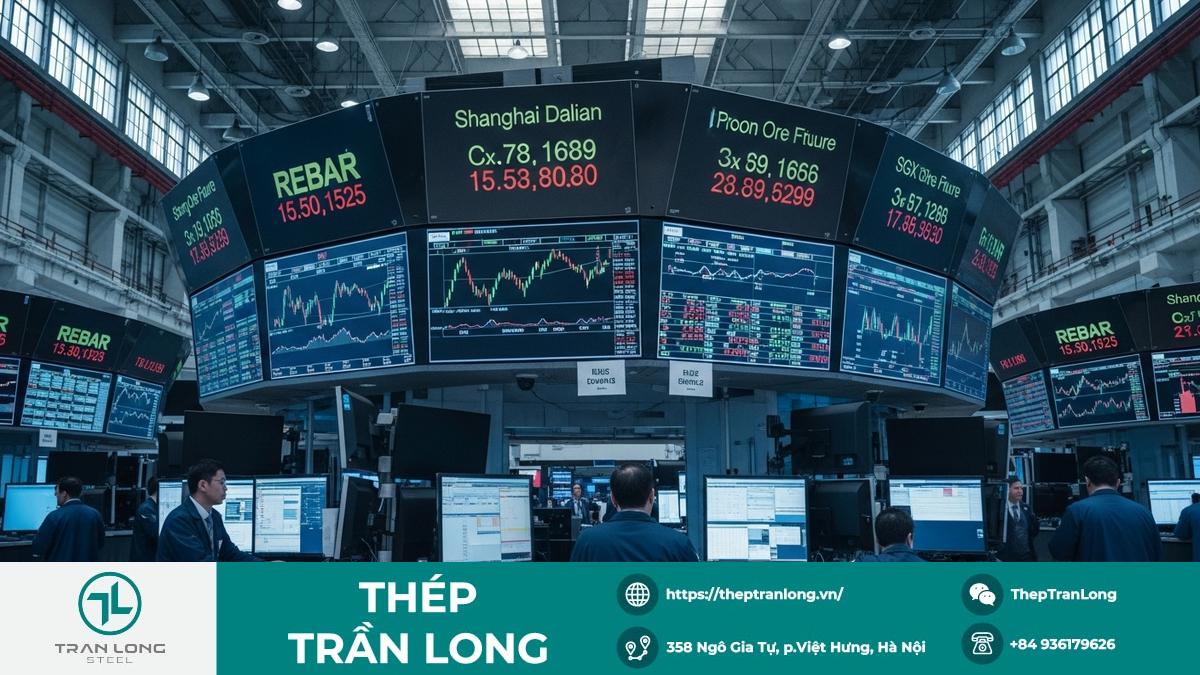 Bức tranh toàn cảnh thị trường thép và quặng sắt toàn cầu với các màn hình hiển thị giá giảm