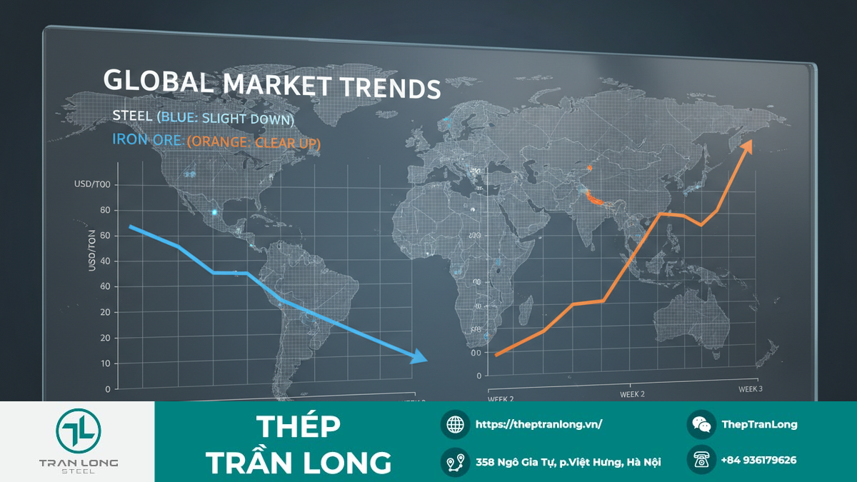 Biểu đồ biến động giá thép và quặng sắt toàn cầu ngày 29 tháng 11 năm 2025