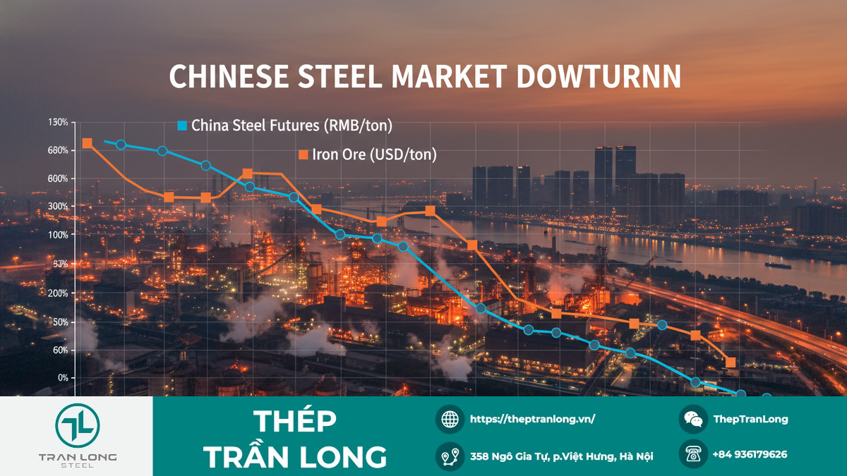 Biểu đồ giảm giá thép kỳ hạn và quặng sắt tại Trung Quốc ngày 8/12/2025