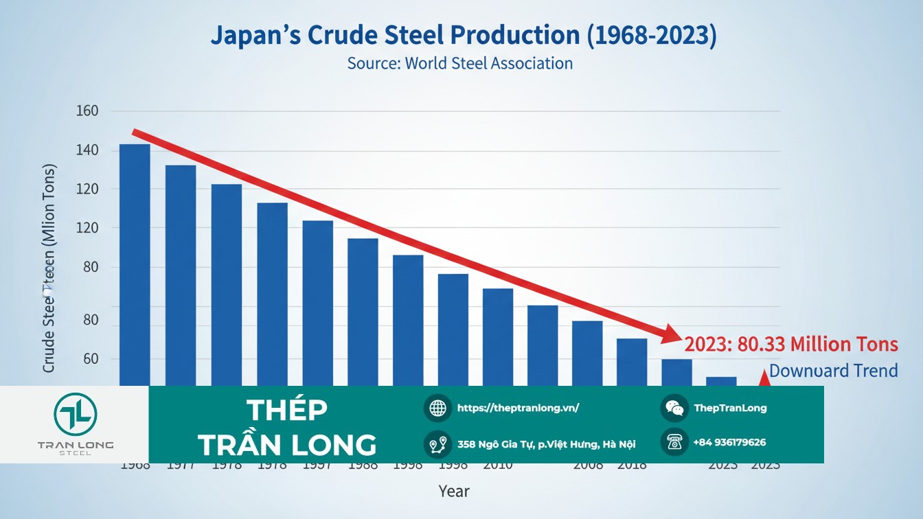 Thống kê sản lượng thép Nhật Bản giảm 3,2% xuống 80,33 triệu tấn năm 2025