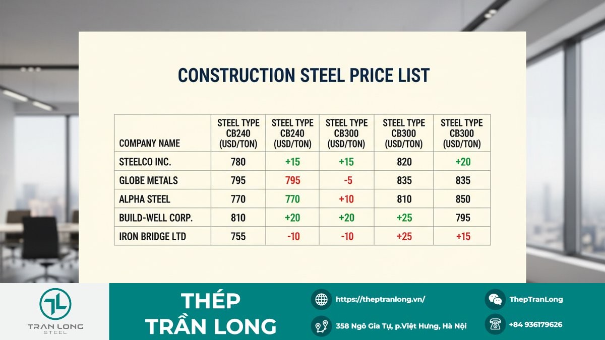 Giá thép CB240 CB300 các hãng ngày 26/12