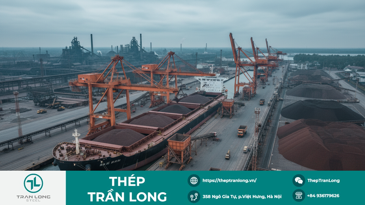 Tàu chở quặng sắt tại cảng và nhà máy thép giảm sản lượng Hình ảnh tàu chở quặng sắt Brazil cập cảng Trung Quốc và nhà máy thép giảm công suất