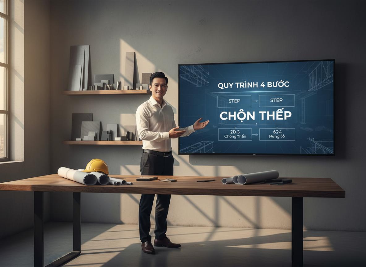Cẩm nang chi tiết: cách chọn thép phù hợp công trình & tối ưu chi phí 4 Quy trình 4 bước chọn thép phù hợp và tối ưu chi phí cho mọi công trình