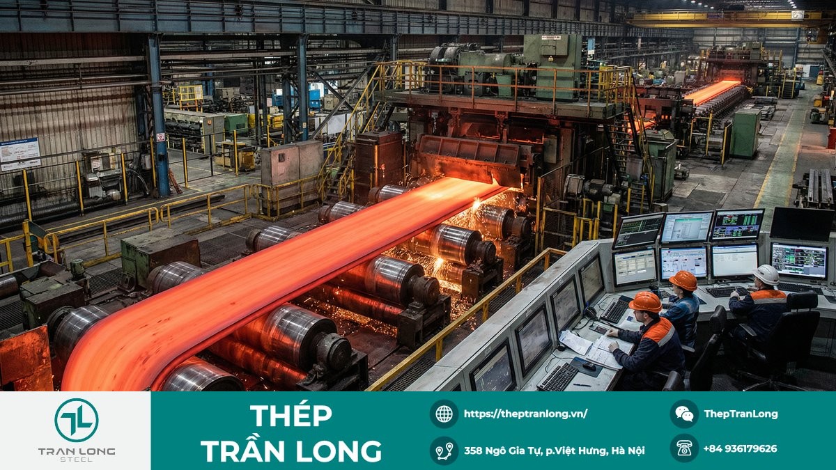 Dây chuyền cán thép minh họa xu hướng tái cơ cấu công suất và yêu cầu duy trì quy mô sản xuất của các hãng thép Nhật