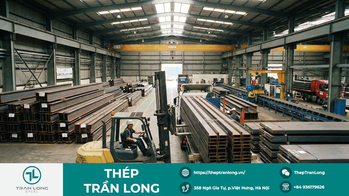Kho thép hình và thép tấm phục vụ công trình công nghiệp