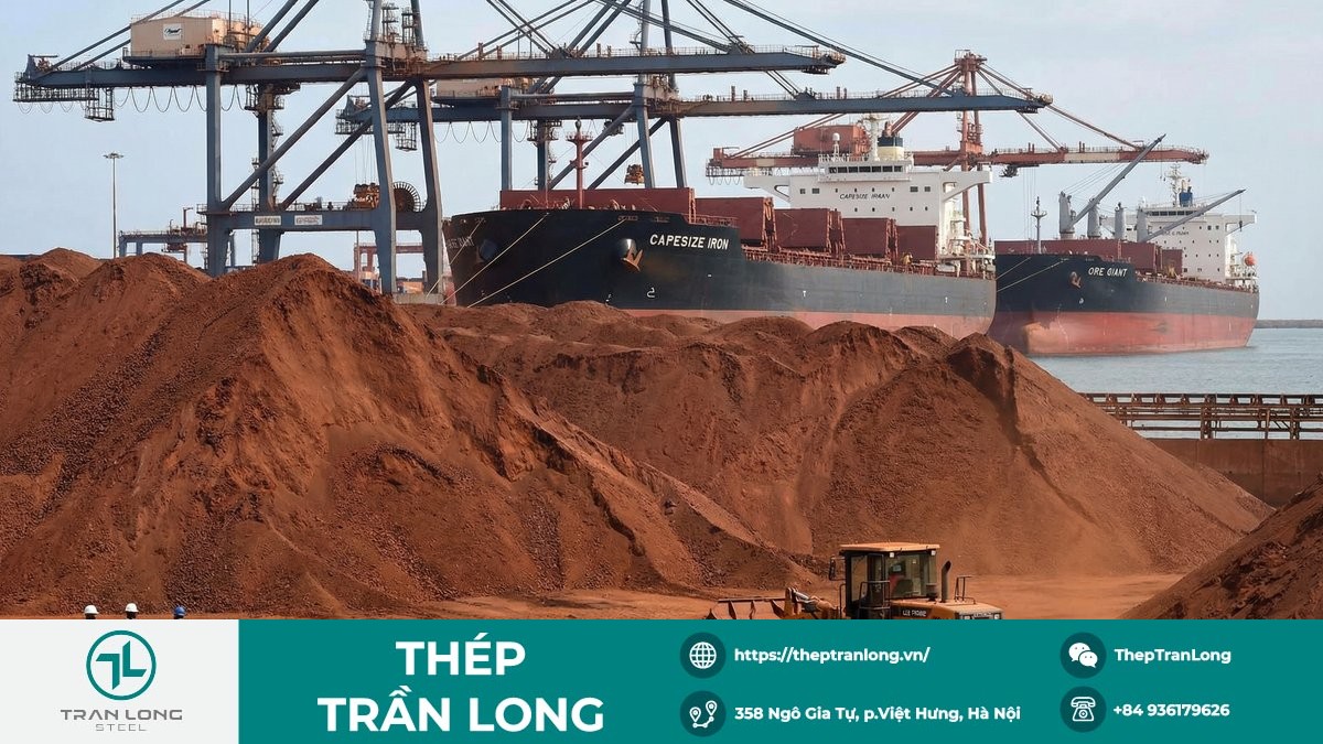 Bãi quặng sắt tại cảng, phản ánh tồn kho tăng