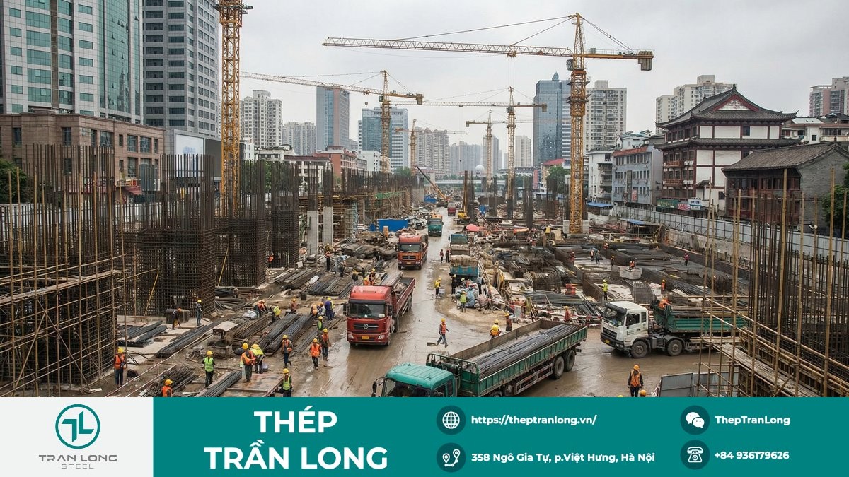 Công trường hạ tầng sử dụng kết cấu thép tại châu Á