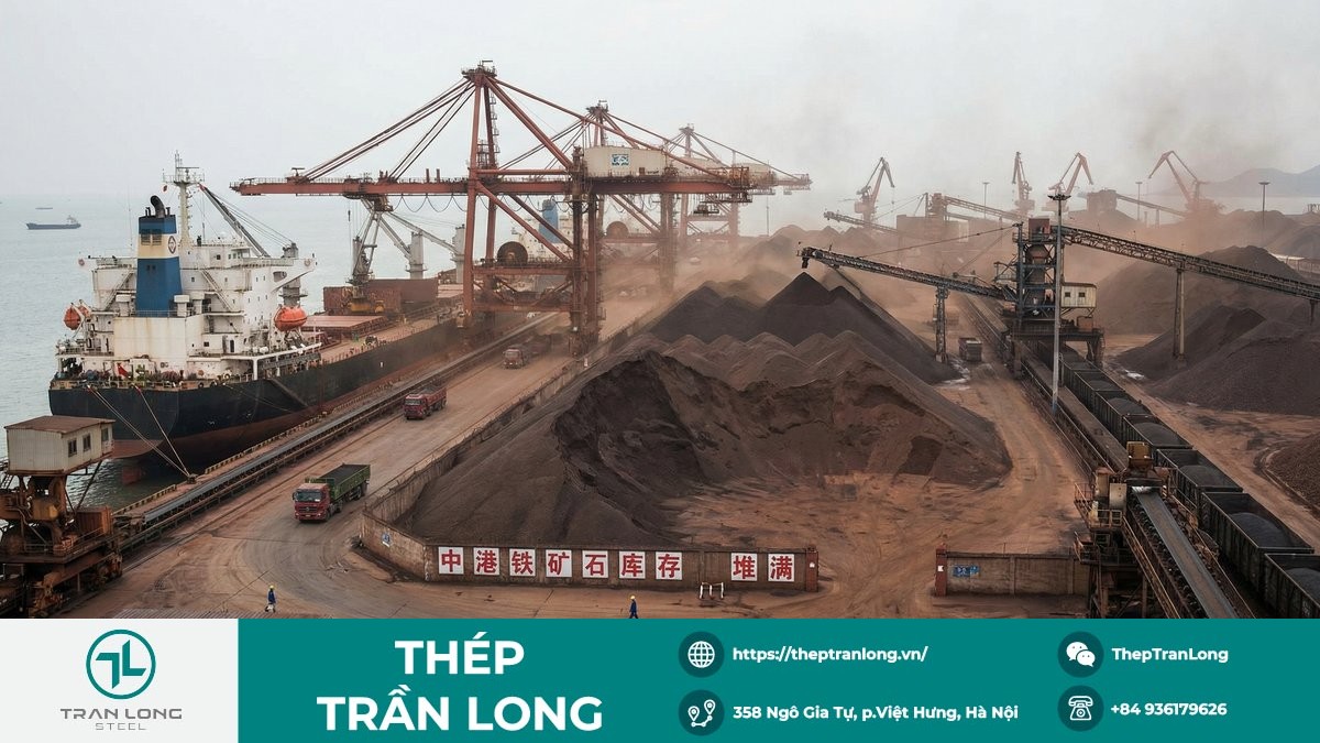 Bãi quặng sắt tại cảng lớn ở Trung Quốc phản ánh tồn kho tăng