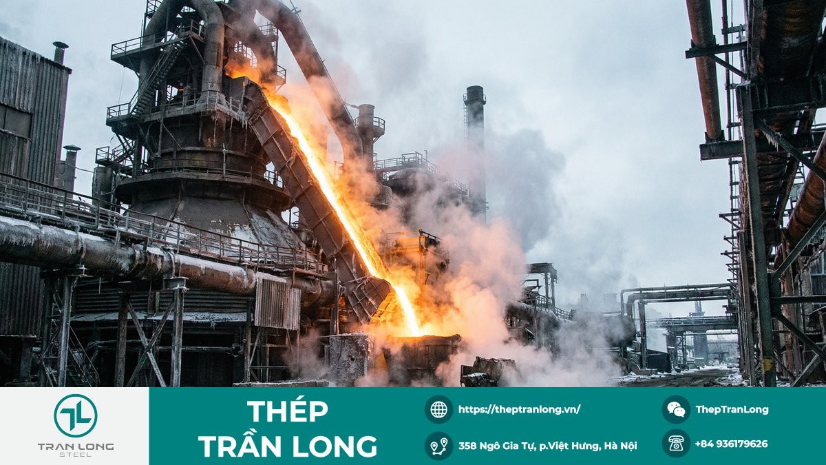 Lò cao nhà máy thép phản ánh sản lượng gang nóng