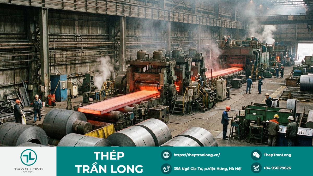 Dây chuyền sản xuất thép hướng đến các mục tiêu 2030–2050 Dây chuyền cán thép và thép thành phẩm trong nhà máy