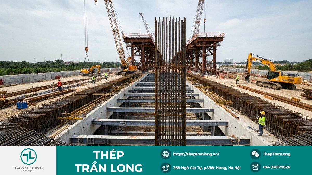Công trường hạ tầng minh họa động lực nhu cầu thép nội địa năm 2026