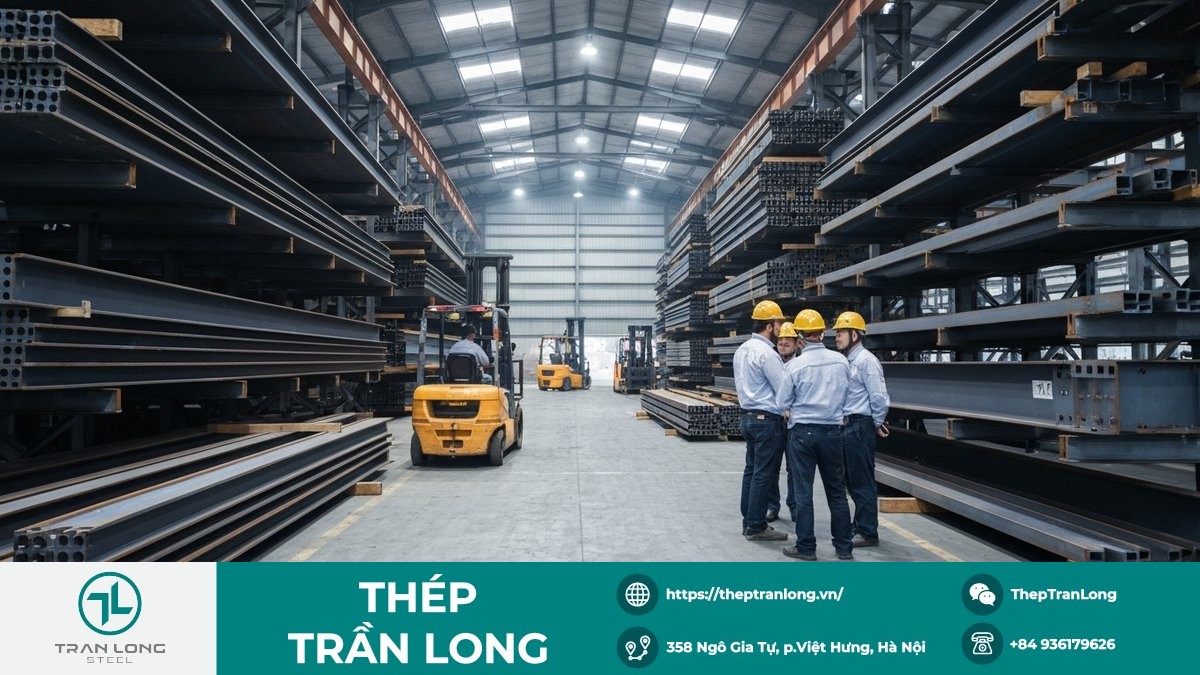 Chuỗi cung ứng thép công nghiệp tại Việt Nam Kho thép công nghiệp với thép hình và thép tấm phục vụ dự án xây dựng kết cấu
