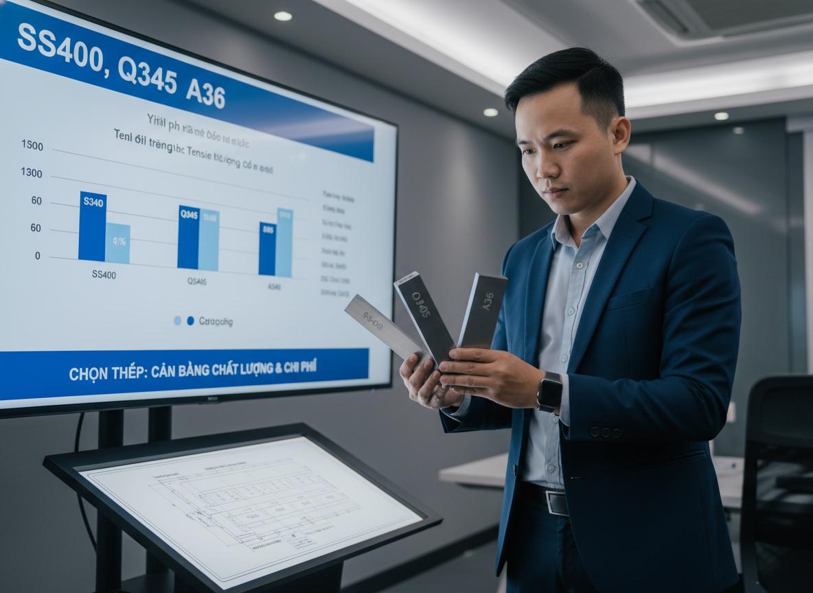 So sánh trực diện các mác thép được sử dụng nhiều nhất: SS400, Q345, và A36