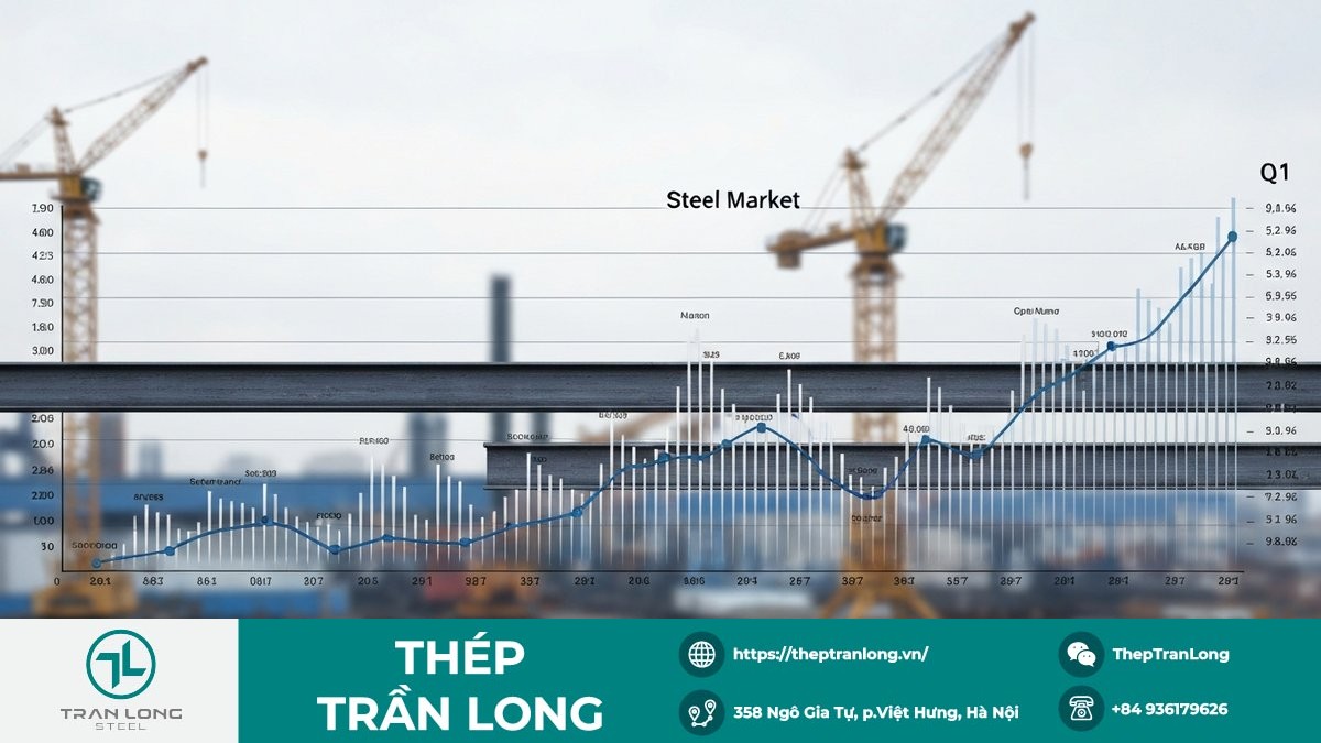 Biểu đồ giá thép và sản lượng tiêu thụ quý 1