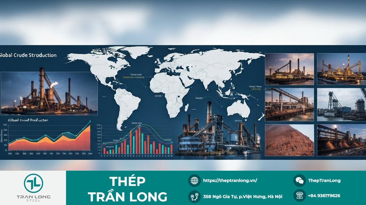 Biểu đồ sản lượng thép thô toàn cầu và xu hướng giá