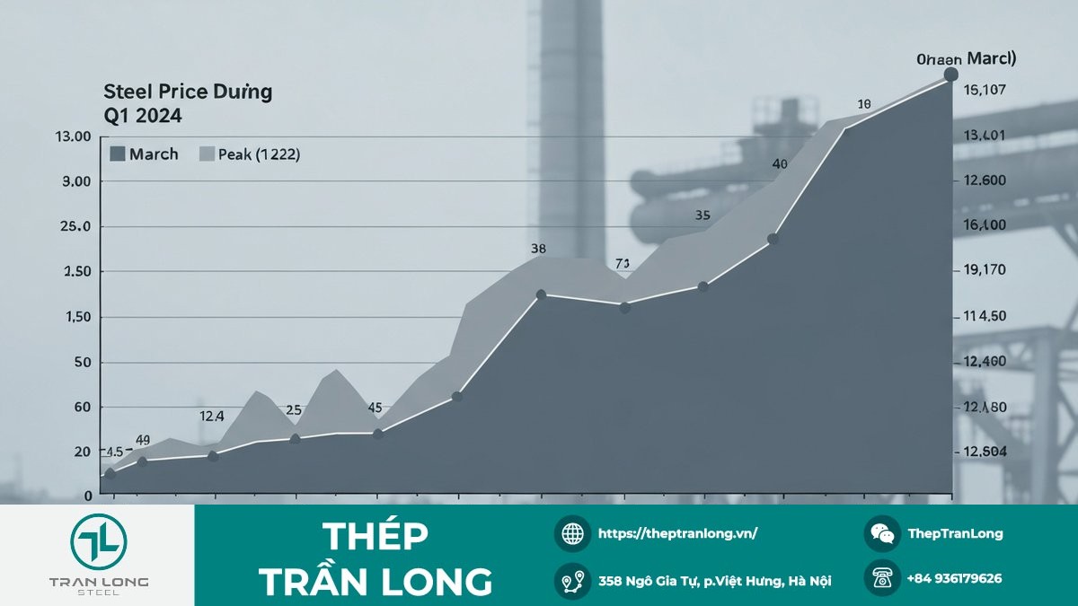 Biểu đồ biến động giá thép xây dựng tại Việt Nam quý 1 năm 2024