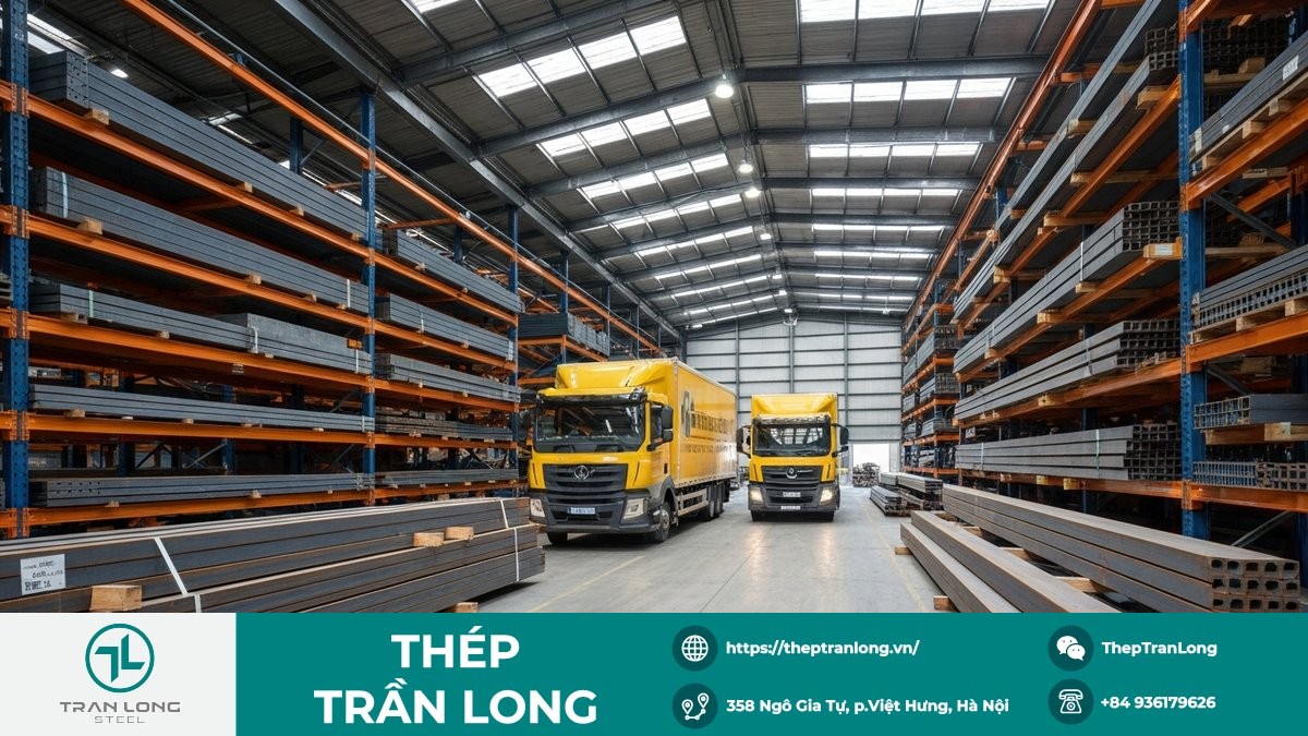 Thép Trần Long – Kho thép công nghiệp lớn Kho hàng Thép Trần Long với thép hình, thép tấm, thép kết cấu công nghiệp
