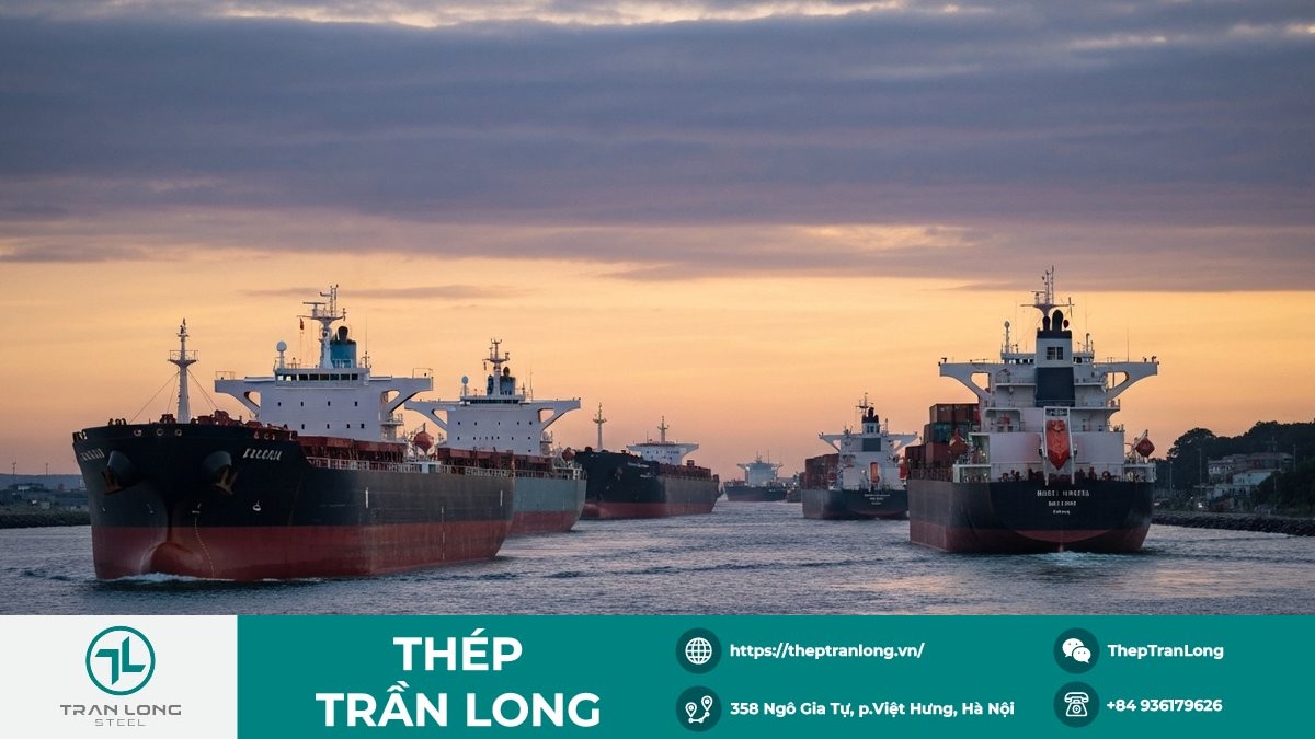 Tàu hàng trên tuyến vận tải quốc tế giữa bối cảnh căng thẳng làm tăng chi phí vận chuyển nguyên liệu thép