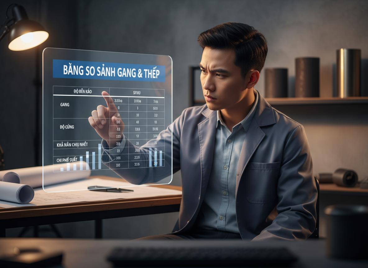 Bảng so sánh chi tiết Gang và Thép theo 8 tiêu chí kỹ thuật trọng yếu