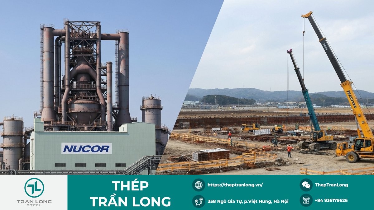 Hoạt động thị trường thép tại Nhật Bản và Hoa Kỳ Nhà máy thép Tokyo Steel Nhật Bản và công trường xây dựng Mỹ, biểu thị nhu cầu thép HRC