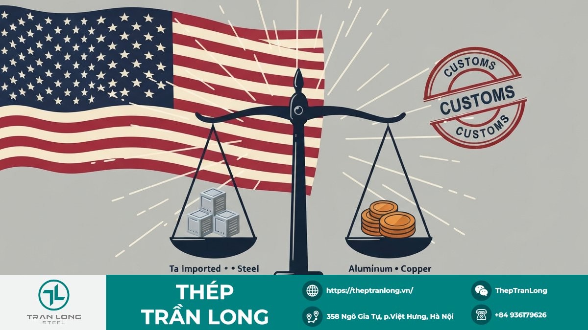 Hình ảnh minh họa chính sách thuế quan mới của Mỹ đối với thép, nhôm và đồng