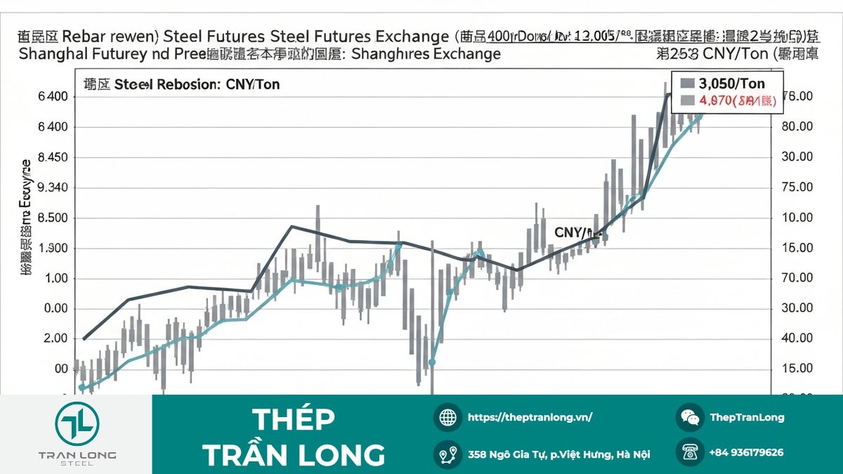 Biểu đồ thể hiện giá thép thanh kỳ hạn trên Sàn Thượng Hải giảm nhẹ vào ngày 6/4/2026.