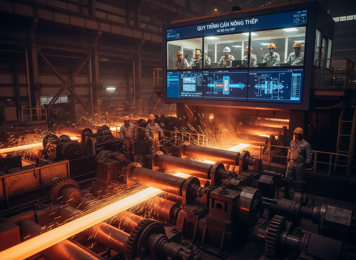 Sơ đồ chi tiết quy trình cán nóng thép tiêu chuẩn tại các nhà máy lớn