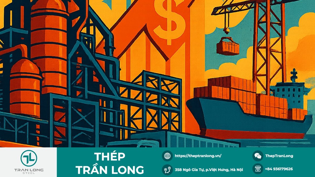 Hình ảnh hoạt động của ngành thép trong cả năm 2026, biểu tượng cho tăng trưởng và mở rộng.