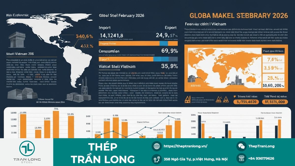 Thống kê thị trường thép toàn cầu và trong nước tháng 2/2026