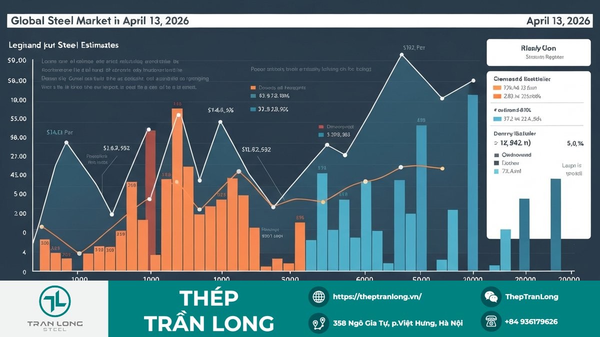 Biểu đồ giá thép toàn cầu ngày 13/4/2026