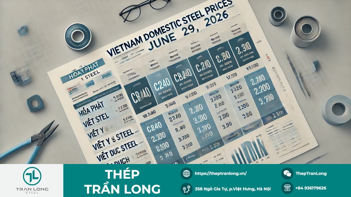 Bảng giá thép xây dựng Việt Nam ngày 29/6/2026