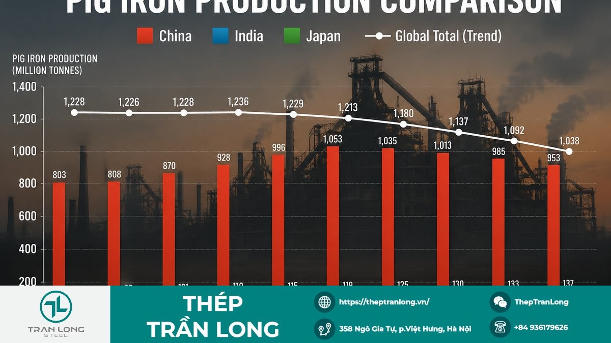 Giá thép hôm nay 29/6/2026: Quay đầu giảm nhẹ, sản lượng gang toàn cầu sụt giảm 2,8% 7 Biểu đồ sản lượng gang toàn cầu phân hóa giữa các quốc gia