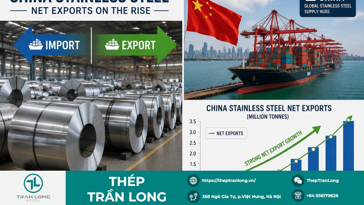 Giá thép hôm nay 29/6/2026: Quay đầu giảm nhẹ, sản lượng gang toàn cầu sụt giảm 2,8% 8 Xuất nhập khẩu thép không gỉ Trung Quốc, xuất khẩu ròng tăng