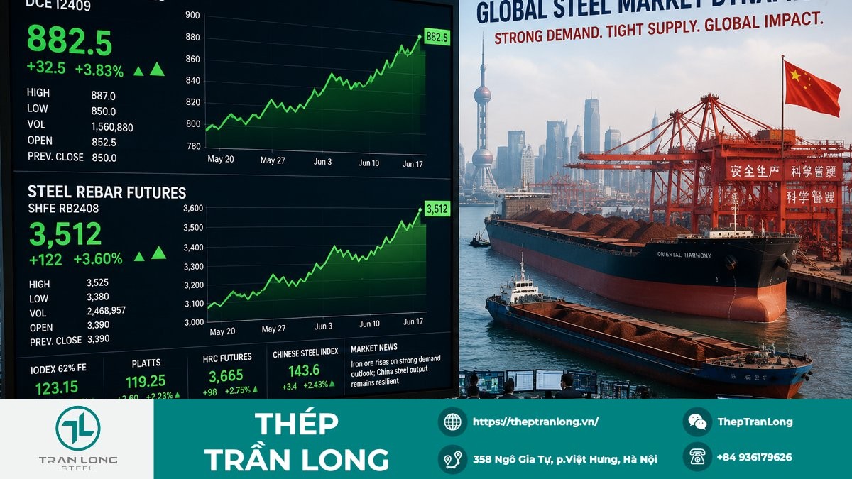 Iron ore and steel price charts on trading screens