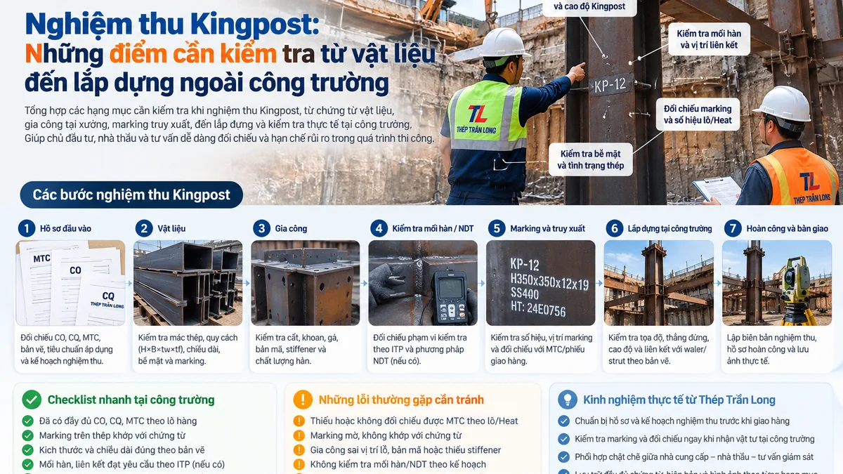 Infographic nghiệm thu Kingpost từ vật liệu, gia công đến lắp dựng