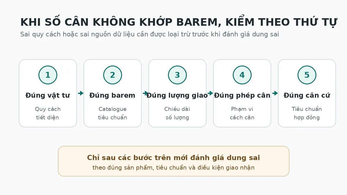 Trình tự kiểm quy cách, barem, số lượng, phép cân và tiêu chuẩn khi trọng lượng thép bị chênh lệch